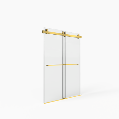 56-60"W x 70"H Frameless Double Sliding Shower Door,5/16" (8mm) Thick SGCC Tempered Clear Glass,Double Side Easy Clean Coat,Brushed Gold Finished With Buffer