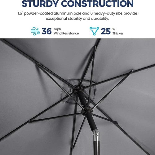 6.5 x 10 ft Gray Rectangular Patio Umbrella with Crank, Tilt, Polyester UV-Resistant Canopy for Pool, Backyard & Patio (Without base)