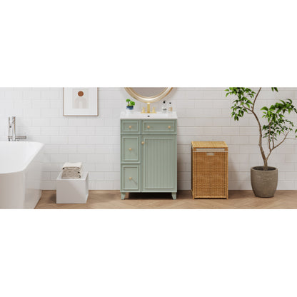 24-Inch Bathroom Vanity Cabinet with Ceramic Sink, 2 Drawers, 1 Door