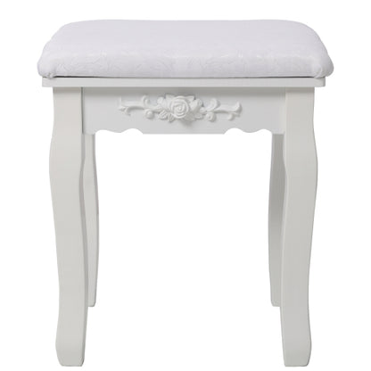 White Princess Vanity Desk Set with Mirror & Cushioned Stool, 4-Drawer Wooden Makeup Vanity Table for Girls' Bedroom, Dressing Table with Ample Storage