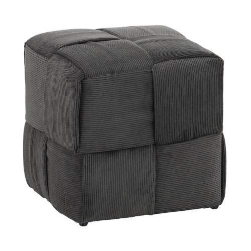 Grey Square Corduroy Ottoman Footrest, 300 LBS Engineered Wood Frame No-Assembly Vanity Stool