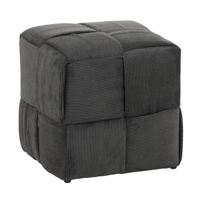 Grey Square Corduroy Ottoman Footrest, 300 LBS Engineered Wood Frame No-Assembly Vanity Stool