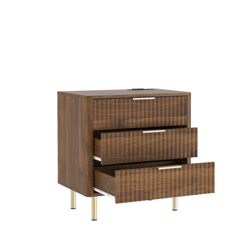 Wood Smart Nightstand, Voice Control Night Light & Charging Station with Storage Shelves