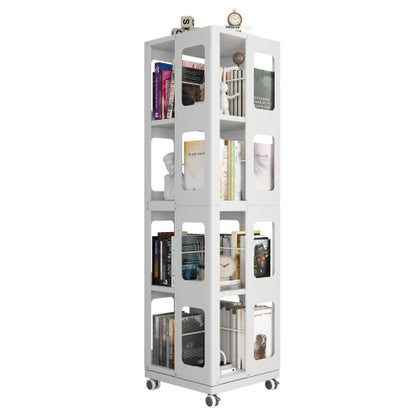4-Tier Steel Rotating Bookshelf with Wheels White