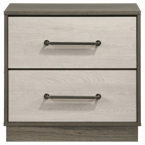 Grey Oak 2 Drawer Nightstand with Storage, Modern Bedside Table with Metal Handles