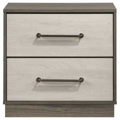 Grey Oak 2 Drawer Nightstand with Storage, Modern Bedside Table with Metal Handles