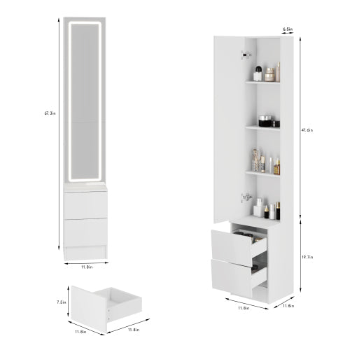 63 inch  Full-Length LED Mirror Cabinet, Cosmetic & Jewelry Storage Organizer, Touch 3-Color Light, Multi-Layer Shelves