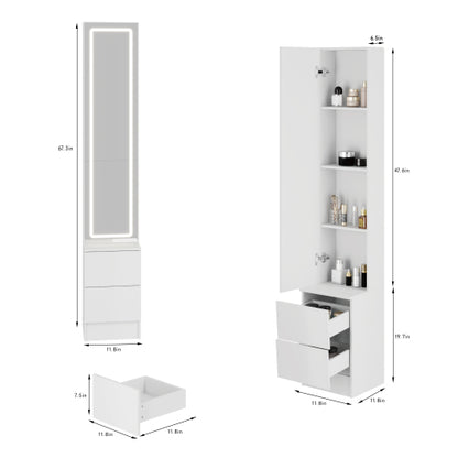 63 inch  Full-Length LED Mirror Cabinet, Cosmetic & Jewelry Storage Organizer, Touch 3-Color Light, Multi-Layer Shelves