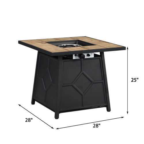 Fire Pit Table, 28-inch Square 40,000 BTU Auto-Ignition Propane Gas Firepit with Waterproof Cover