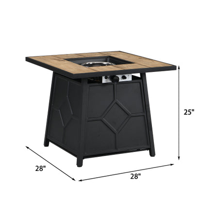 Fire Pit Table, 28-inch Square 40,000 BTU Auto-Ignition Propane Gas Firepit with Waterproof Cover