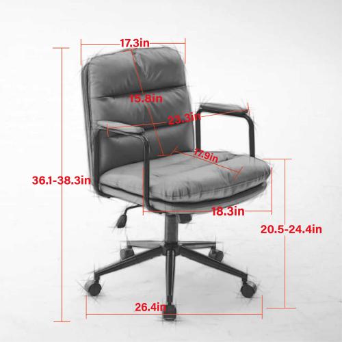 Office Chair,Mid Back Home Office Desk Task Chair with Wheels and Arms Ergonomic PU Leather Computer Rolling Swivel Chair with Padded Armrest,The back of the chair can recline 40°(Brown)