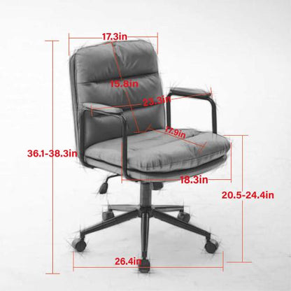 Office Chair,Mid Back Home Office Desk Task Chair with Wheels and Arms Ergonomic PU Leather Computer Rolling Swivel Chair with Padded Armrest,The back of the chair can recline 40°(Brown)