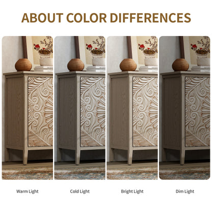 American Style 2-Door Wooden Storage Cabinet Relief Pattern Cabinet With Adjustable Layer Anti-Dumping Design