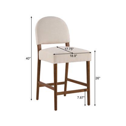 26inch  Seat Height Fabric & Rubberwood Bar Stool, Beige Upholstery with Adjustable Floor Leveler, Spacious Seat for Kitchen Island(Beige,set of 2)