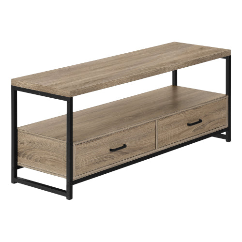 Brown 48 inch TV Stand with Drawers and Black Metal Frame