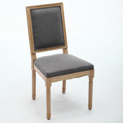 Set of 2 Gray French Louis Square Back Carved Solid Wood Dining Chairs, Antique Painted Frame 300 LBS Load
