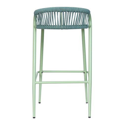 Outdoor 29" Seat Height Aluminum Frame Barstools with Rope-woven Scallop-shaped Backrest, Set of 2, Sage