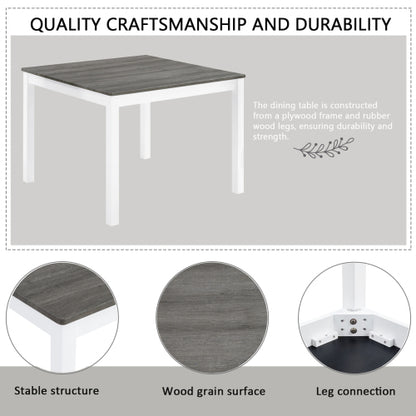 5-Piece Grey & White Two Tone Dining Set, Square Wooden Table with 4 Upholstered Chairs