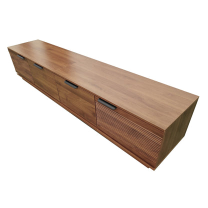 78.7 inch Walnut Mixed Slat Flat Panel Legless TV Stand Full Closed Media Console Fits Up To 85 inch TV