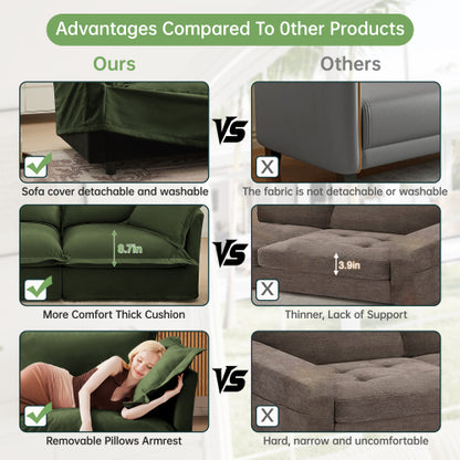 Green Slipcovered Chenille Deep-Seat 2-Seat Sofa,Removable Cover
