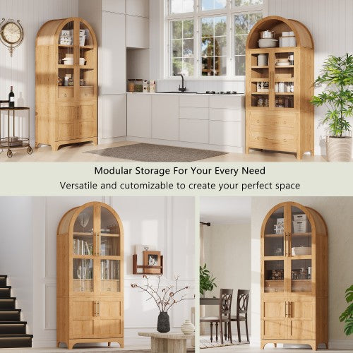 71 Inch Tall Arched Farmhouse Glass Door Kitchen Pantry Storage Cabinet
