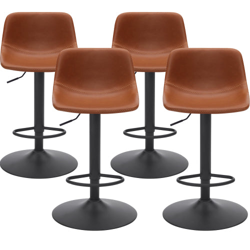 Adjustable Bar Stools Set of 2, Mid Century Modern Swivel Bar Stools, Industrial Bar Height Stools With Back Support Counter Height Bar Chairs Pu Leather Bar Stool for Kitchen Island Rustic Barstools