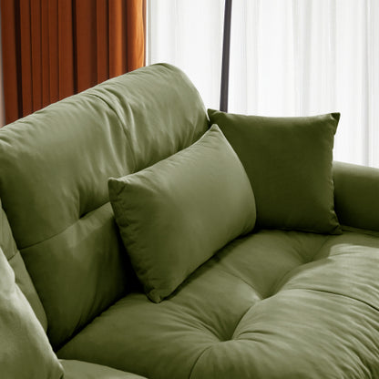 Milano Green Vintage Velvet Ottoman, Soft Upholstered Modular Accent Stool for Living Room Leisure Space