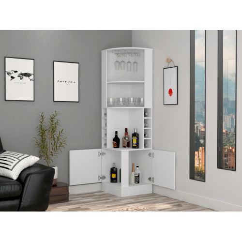Corner Bar Cabinet, Two External Shelves White
