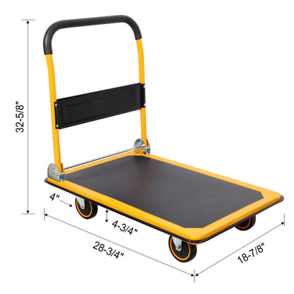 Foldable Platform Truck Push Dolly 330 lb. Weight Capacity Black and Yellow