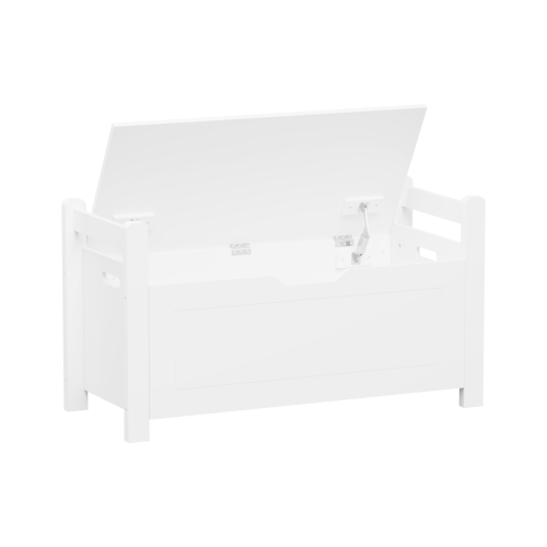 Kids Toy Box Chest, White Toy Box for Boys Girls, Large Storage Cabinet with Cushion Seat Bench/Flip-Top Lid/Safety Hinge, Toy Storage Organizer Trunk for Nursery, Playroom