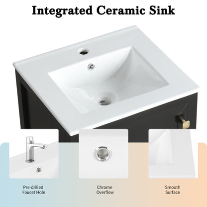 20" Bathroom Vanity with Sink, Bathroom Cabinet with Soft Closing Door, Storage Rack and A Drawer, Black