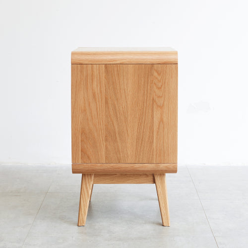 Solid Oak Nightstand, Nordic Style Open Compartment Bedside Table with Cable Hole & Rounded Edge