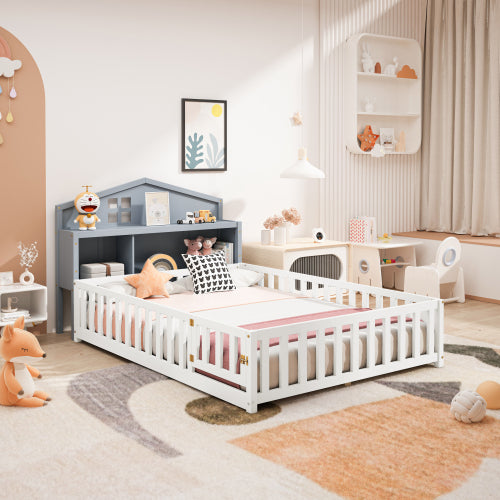 Headboard Storage Cabinet for Full-size Montessori Floor Bed , Grey,Freely collocation