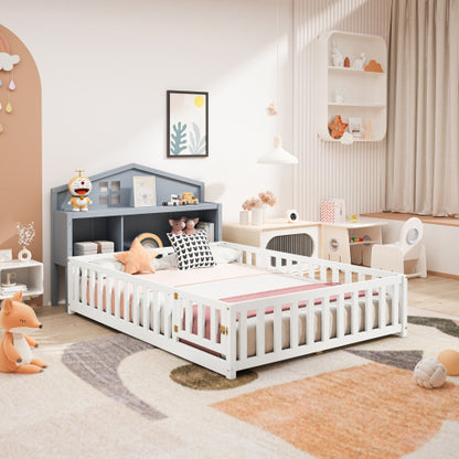 Headboard Storage Cabinet for Full-size Montessori Floor Bed , Grey,Freely collocation