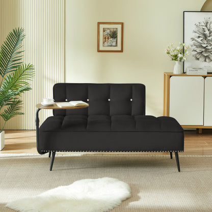 54-Inch Modern 2-Seater Velvet Loveseat Sofa with 360 degree  Rotating Side Table Space-Saving