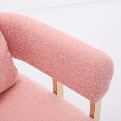 2-PCS Pink Teddy Fleece Accent Side Chair with Polished Gold Metal Square Legs