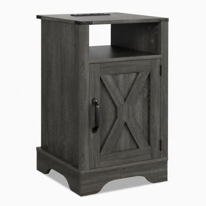 16inch Dark Grey Farmhouse Nightstand with Charger