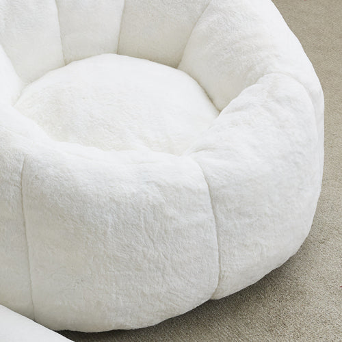 White Cat-Shaped Adult Bean Bag Sofa,High-Density Foam,No Assembly