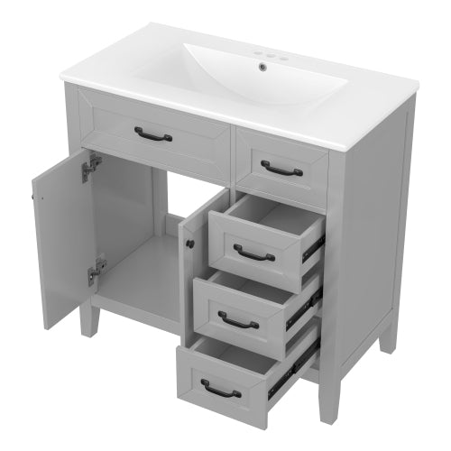 36" Bathroom Vanity with Sink Combo, Gray Bathroom Cabinet with Drawers, Solid Frame and MDF Board (Old Sku:JL000007AAE)
