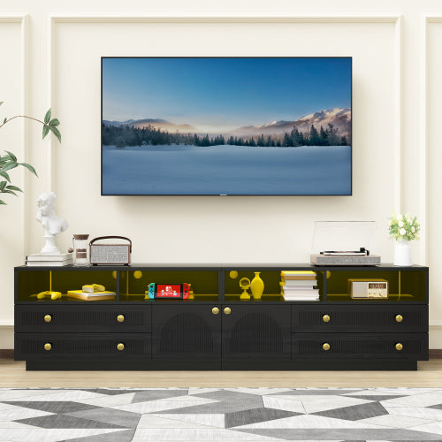 Black High Gloss TV Stand with LED Lights and Storage