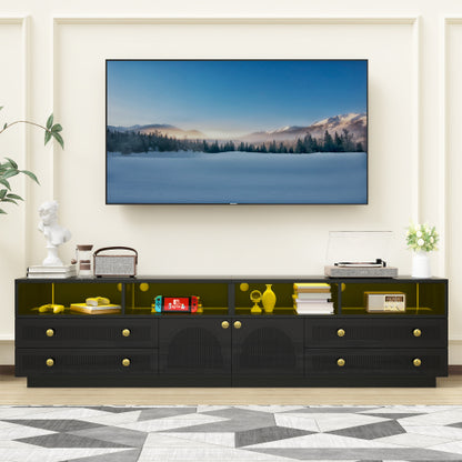 Black High Gloss TV Stand with LED Lights and Storage