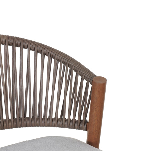 Outdoor 30.25" Seat Height Aluminum Frame Barstools with PE Rattan Scallop-shaped Backrest, Set of 2, Teak Finish