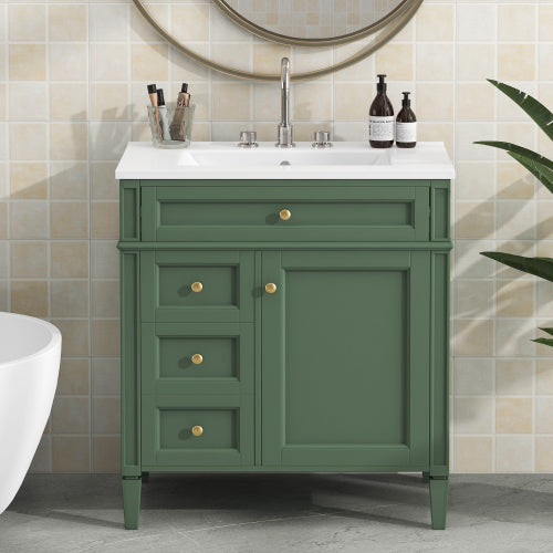 30'' Bathroom Vanity with Top Sink, Modern Bathroom Storage Cabinet with 2 Drawers and a Tip-out Drawer, Single Sink Bathroom Vanity