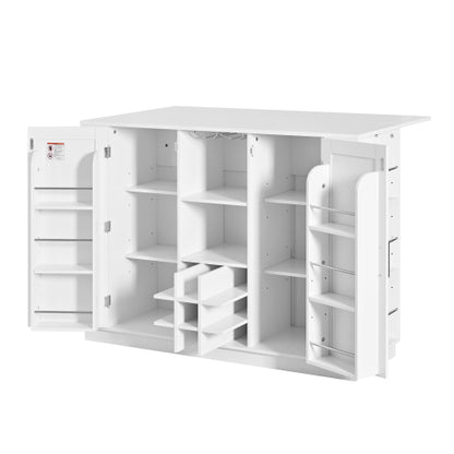 U_Style 47.2inch   Bar Table with Drop Leaf & Power Outlet, Wine Bar Cabinet with Bottle Rack & Glass Holder, Coffee Bar, 2-Door Buffet Sideboard with Side Shelves, Melamine MDF (Chairs Not Included)