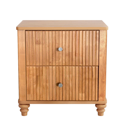 Fluted Nightstand with 3 Drawers, Mid Century Modern Wood Bedside Table