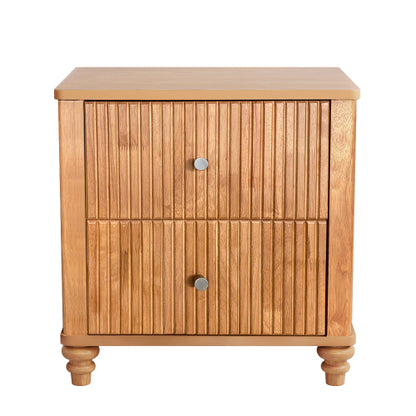 Fluted Nightstand with 3 Drawers, Mid Century Modern Wood Bedside Table