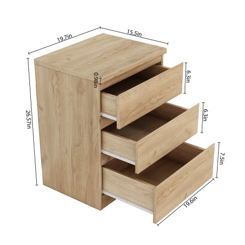 19.7-Inch Natural 3 Drawer Nightstand with Handle-Free Design