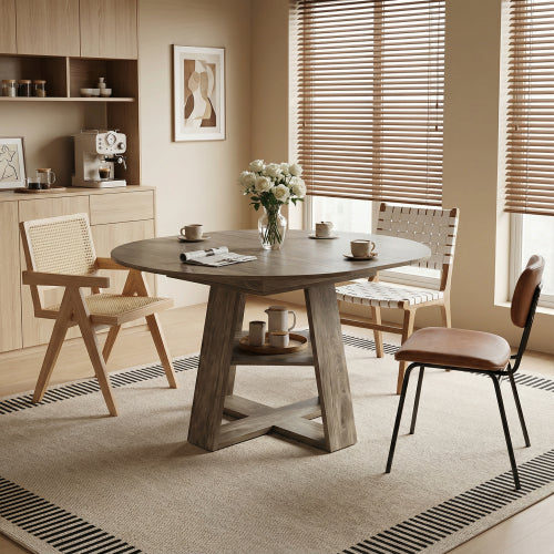Extendable Round Dining Table for 4-8, Modern Oval Kitchen Table with Storage Shelf, Gray