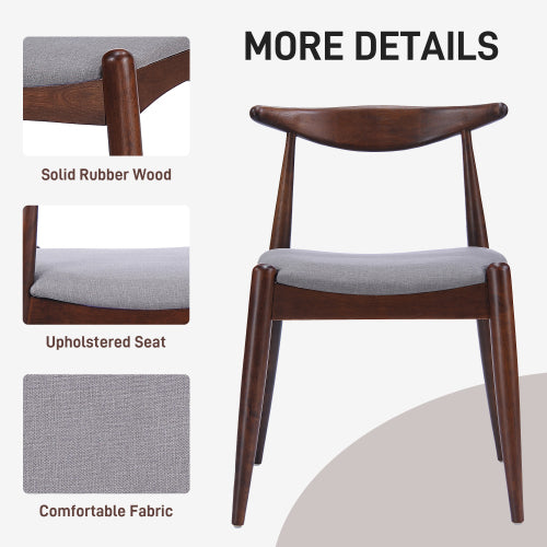 Set of 2 Rubberwood Dining Chairs with Ergonomic Backrest & Comfort Cushions, Walnut+Light Gray