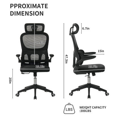 High Back Ergonomic Office Chair, Big and Tall Mesh Desk Chair with Wheels, Tilt Function, 3D Headrest, Lumbar Support, Swivel Rolling Computer Chair for Task, Home Office, Black